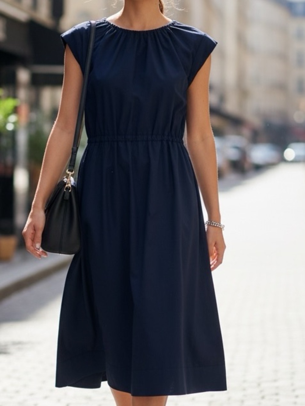 👛BANANA REPUBLIC Factory Midi Dress Cap Sleeve Elastic Waist Cotton. Video